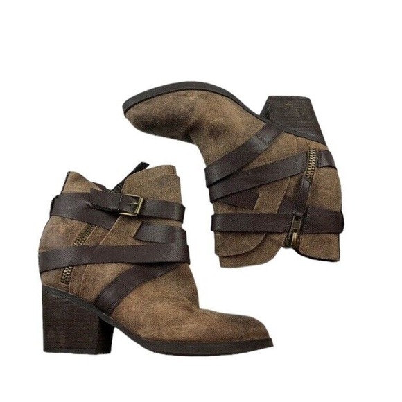 Steve Madden Paiva Brown Leather Western Wear Almond Toe Zip Boots Size 8.5 - Picture 2 of 9